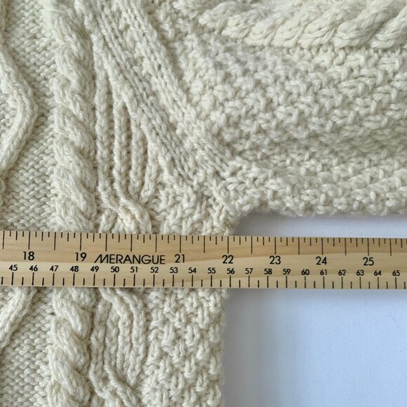 Vintage Wool V Neck Cable Knit Cream Cardigan Grandpa Sweater Cottagecore Cozy - Picture 10 of 13